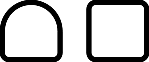 À gauche, la section semi-carrée, caractérisée par une partie carrée et une partie ronde ; à droite, la section carrée, caractérisée par tous les angles droits.